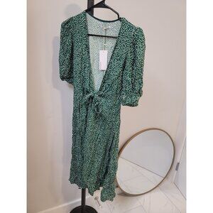Reformation Christa Floral Wrap Dress in Wyoming Green Sz Xs New NWT